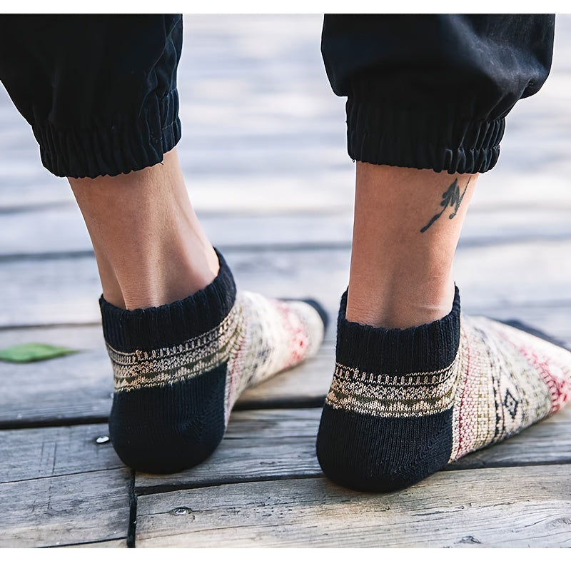 5pairs Vintage Thick Socks, Ethnic Style Socks, Winter Socks Ankle Socks