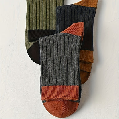 Cotton Socks 5 Pairs Pure Cotton Men's Crew Socks | Mid-Length, Solid Color, Heel Protection, Soft & Breathable | for Spring and Fall, Cute Socks