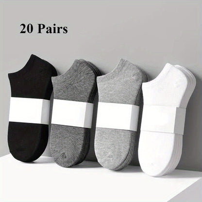 10\u002F20 Pairs Women's Comfy Ankle Socks - Sporty Black & White Solid Color Socks with White Trim - Breathable Athletic Socks for Sports, Gym, Casual Wear - Hand Wash Only - Great Gift & Women